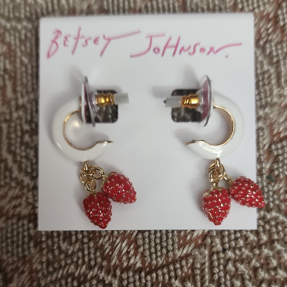 Betsey Johnson Red Strawberry Hoop Earrings